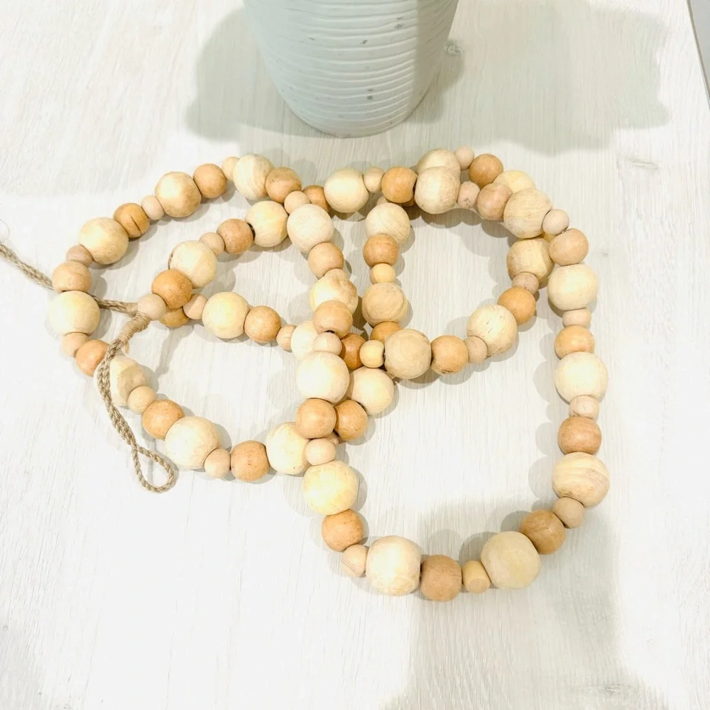 BOHO Natural Unfinished Wood Beaded 6ft Garland with Tassels